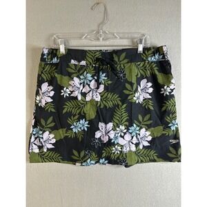 Speedo Womens Floral Print Swim Skirt Shorts Black Aloha Tropical Size XL